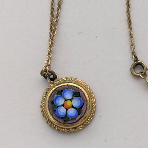 Vintage CACO 12K Gold Filled Micro Mosaic Italy Pendant Necklace - Picture 2 of 5